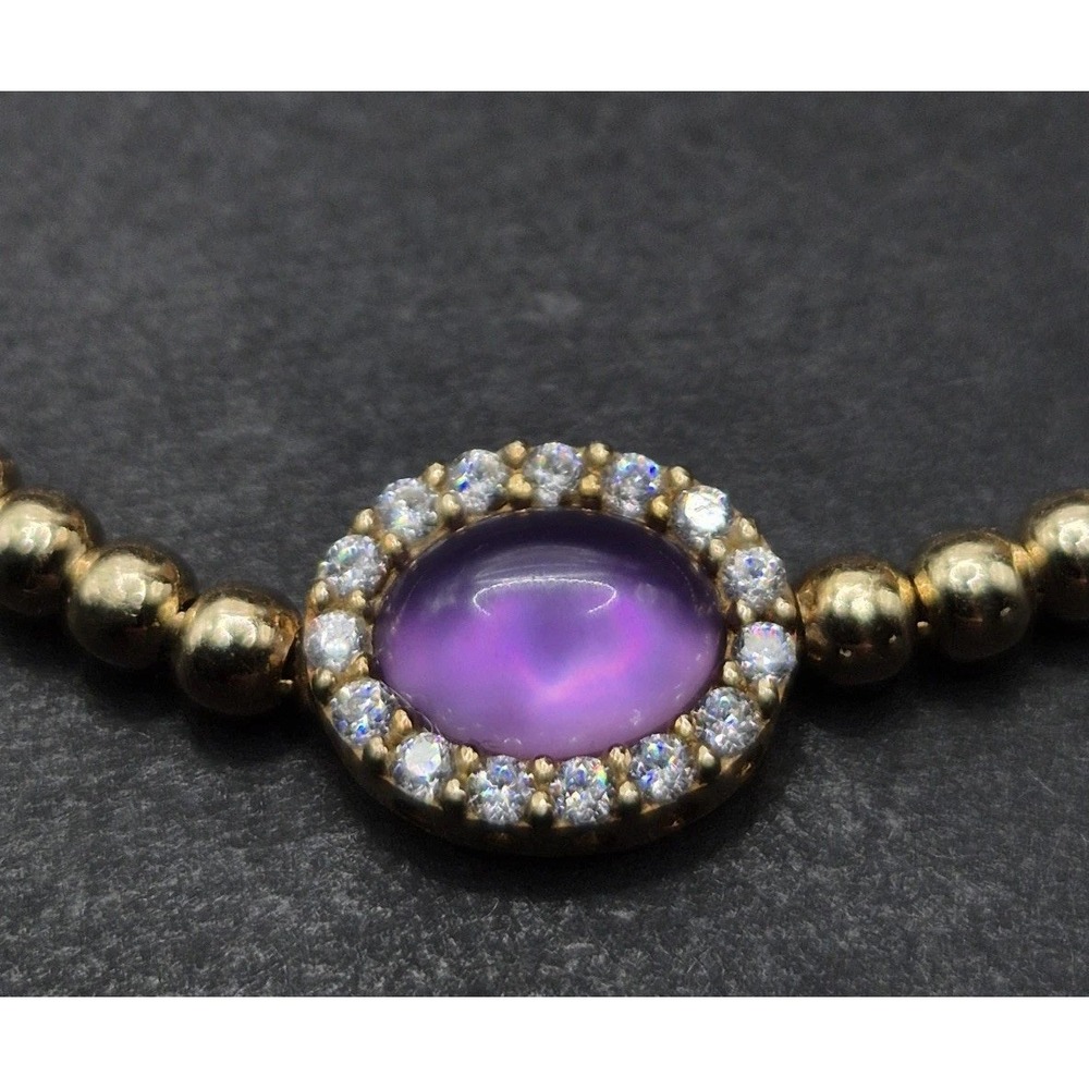 New Condition Sterling Silver Genuine Amethyst C.Z. Adjustable Bracelet K1